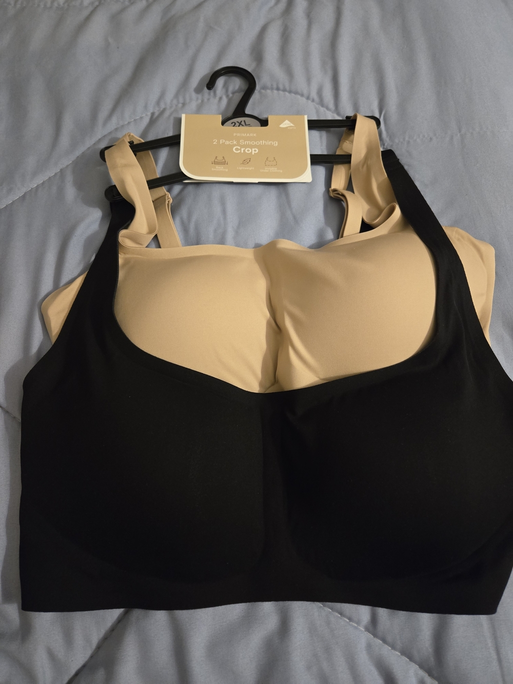 2-Pack Smoothing Crop Bra in Black and Nude